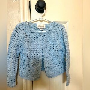 Strasburg light blue cotton knit one button sweater. Size 18-24 months